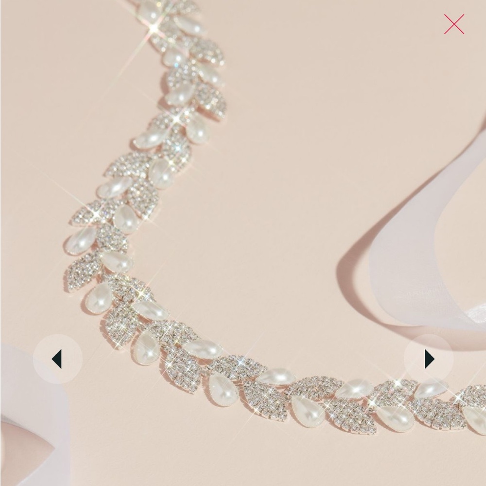 David’s Bridal waist sash. Rhinestones with pearls